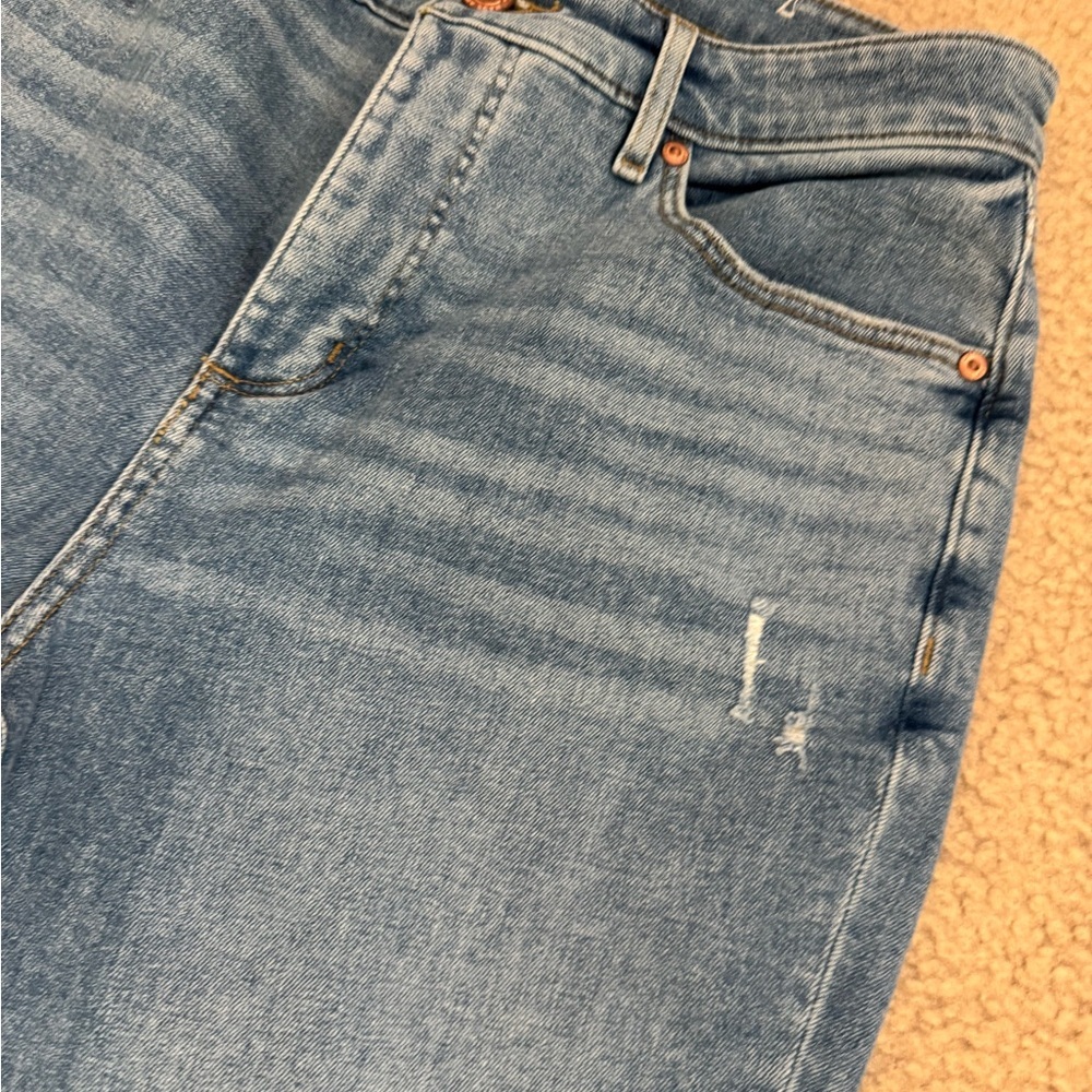 LOFT Medium Wash Blue Flare Jeans with Raw Hem - Picture 3 of 8